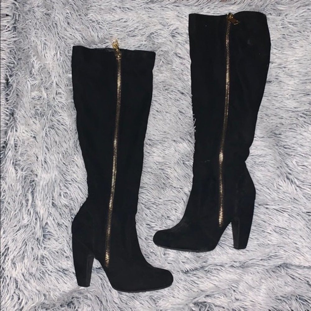 Bamboo 6.5 Black Velour Tall Heeled Boots